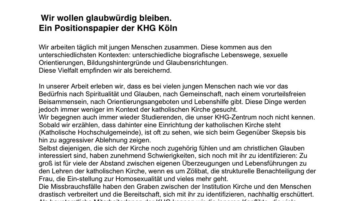 Solidarität mit Team der Kölner KHG